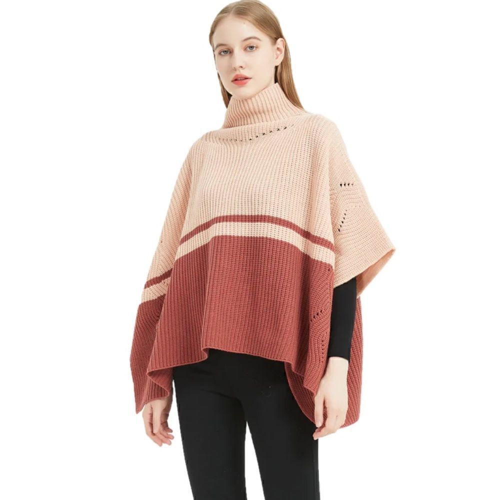 Save the Ocean Sustainable Color Block Pullover Turtleneck Poncho Blush Pink NWT